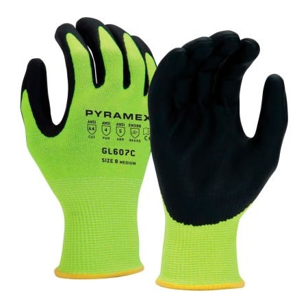 Pyramex Foam-Nitrile Gloves, 13g HPPE HiVis Lime A4 Cut, Size Medium - Pkg Qty 12 GL607CM